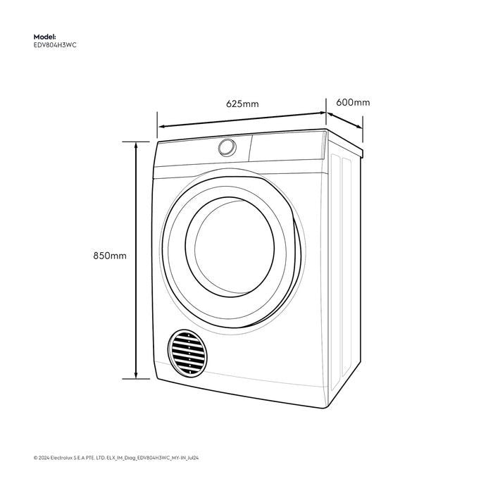 Electrolux EDV804H3WC Venting Dryer Ultimatecare 300 8.0kg | TBM Online