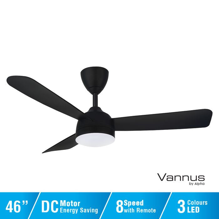 Vannus V3 3B/46 LED MATT BLACK Ceiling Fan 3 Blades 46" DC Motor LED Matt Black
