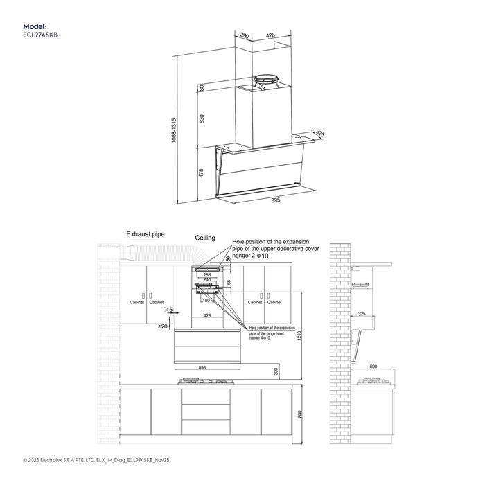 Electrolux ECL9745KB Slim 7-Shape Extractor Hood 90cm 700 Series