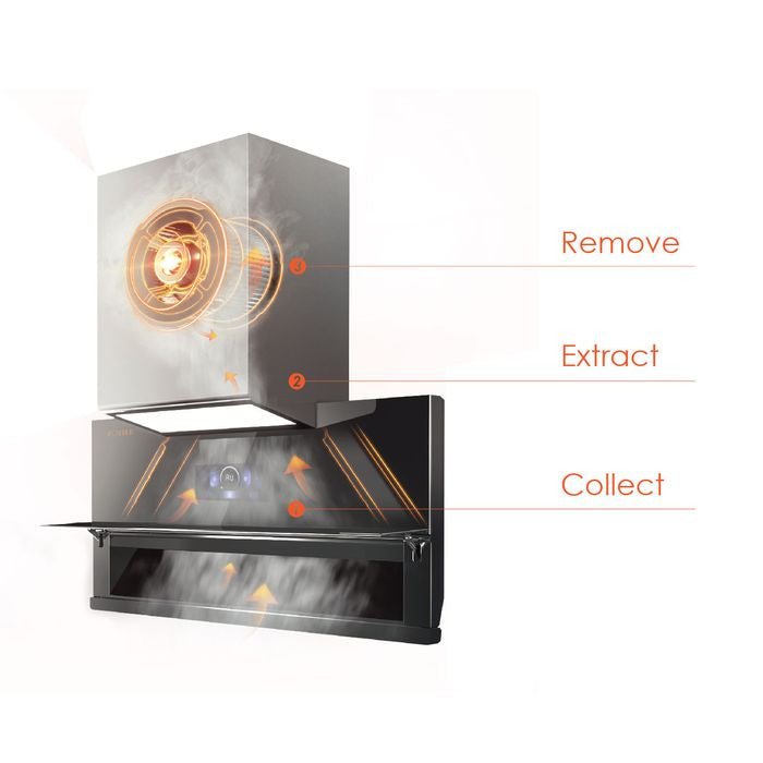 Fotile AMG9068 Chimney Hood 90cm Wide Black Tempered Glass Surface | TBM Online