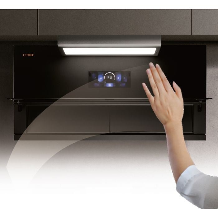 Fotile AMG9068 Chimney Hood 90cm Wide Black Tempered Glass Surface | TBM Online