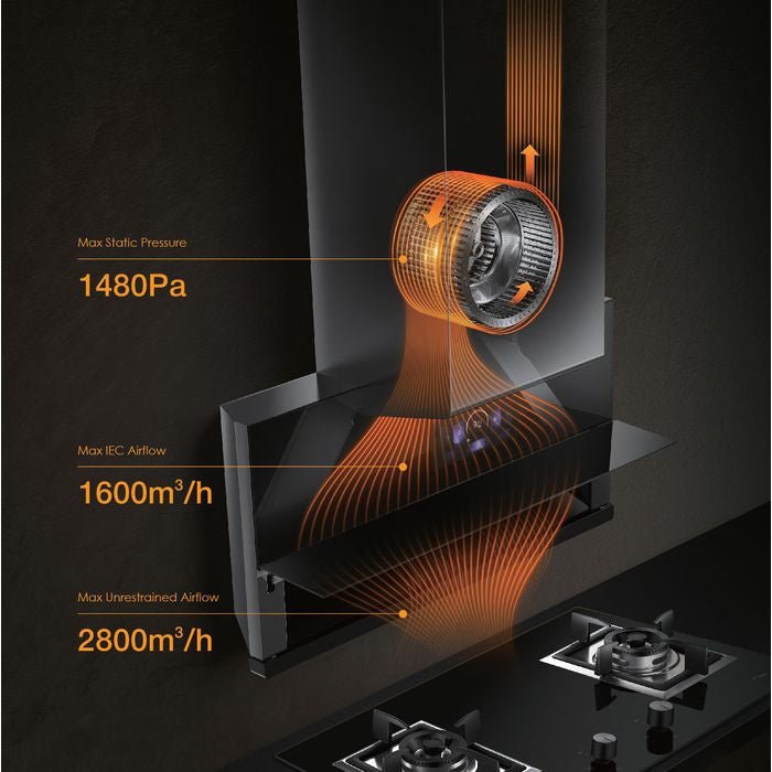Fotile AMG9068 Chimney Hood 90cm Wide Black Tempered Glass Surface | TBM Online