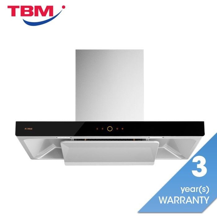 Fotile EMG9008 - CR Chimney Hood 90cm Wide Stainless Steel With Black Panel Surface Design | TBM Online