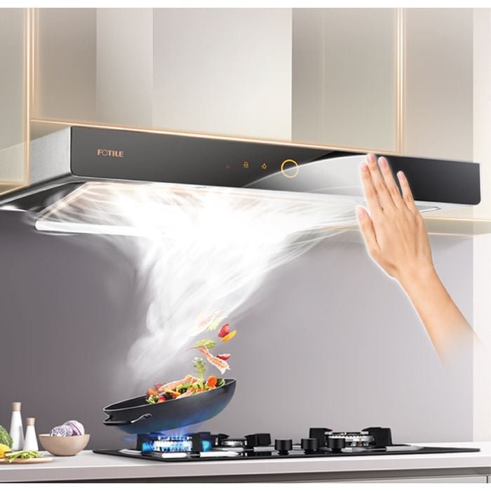 Fotile EMG9008 - CR Chimney Hood 90cm Wide Stainless Steel With Black Panel Surface Design | TBM Online