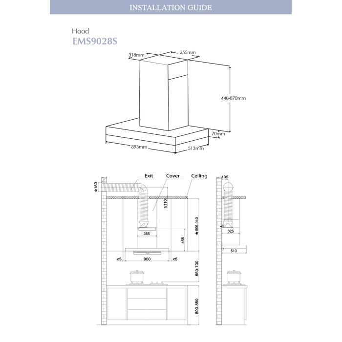 Fotile EMS9028S Cooker Hood 90cm 1500 M3/HR | TBM Online