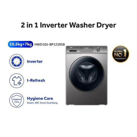 Haier HWD105 - BP1239S8 Front Load Washer Dryer 10.5Kg/7.0Kg BLDC Inverter | TBM Online