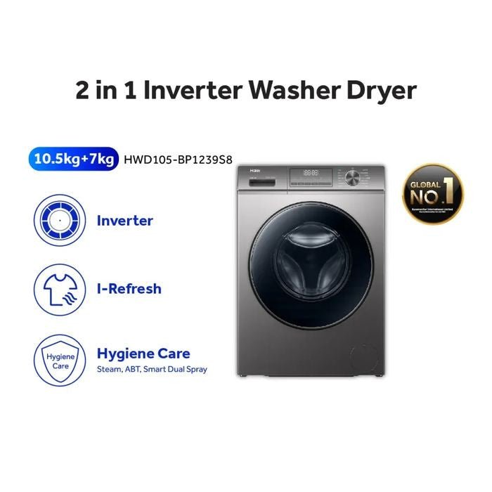 Haier HWD105 - BP1239S8 Front Load Washer Dryer 10.5Kg/7.0Kg BLDC Inverter | TBM Online