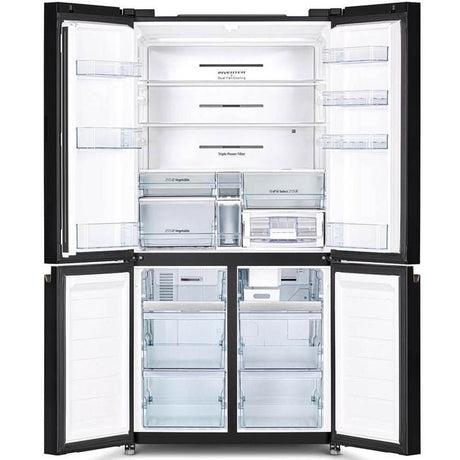 Hitachi R - WB640VM0 GBK 4 Doors Fridge Inverter French Bottom Freezer Inverter VAC.COMP G569L Glass Black | TBM Online