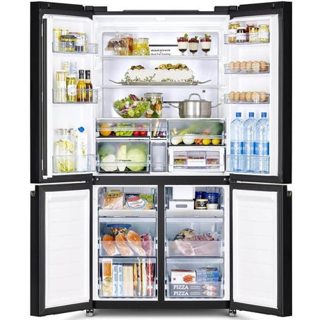 Hitachi R - WB640VM0 GBK 4 Doors Fridge Inverter French Bottom Freezer Inverter VAC.COMP G569L Glass Black | TBM Online