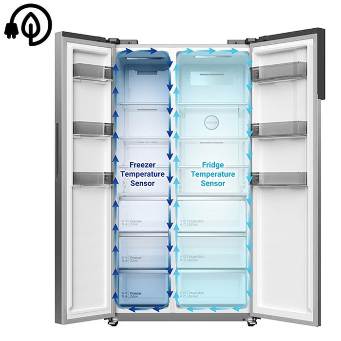 Hitachi HRSN9552DDXMY Side By Side 2 Doors Fridge N525L Mirror Touch Controller Dark Inox | TBM Online