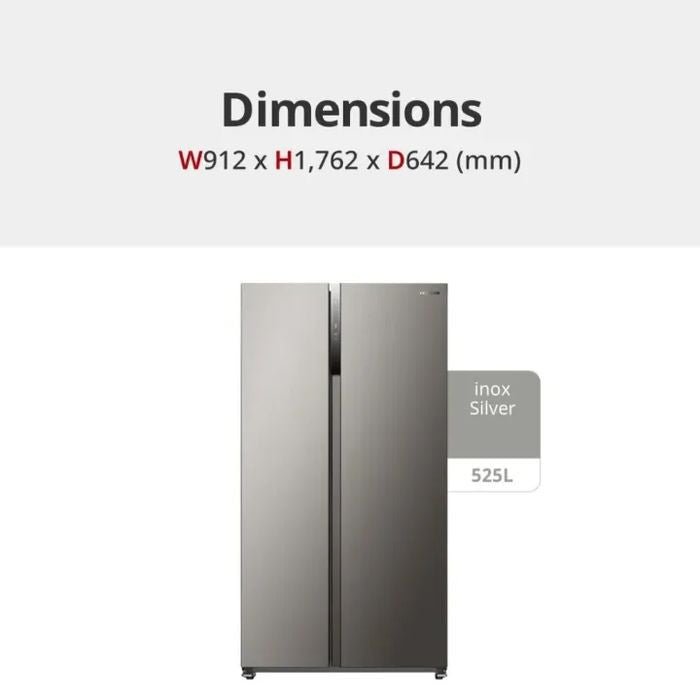 Hitachi HRSN9552DXMY Side - By - Side 2 Doors Fridge N525L Mirror Touch Controller Silver | TBM Online