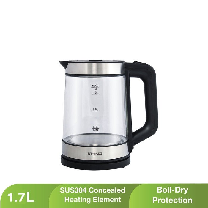 Khind EK171G BLACK Kettle Cordless Glass 1.7L Black | TBM Online