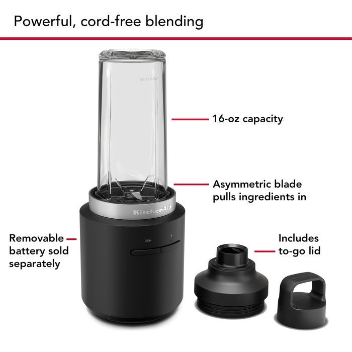 Kitchenaid 5KSBR200BM Personal Blender GO Cordless Without Battery 12V Black Matte [Battery Sold Separately] | TBM Online