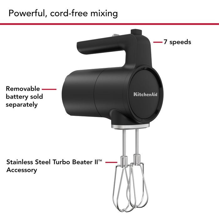 Kitchenaid 5KHMR700BM Hand Mixer 7 Speed GO Cordless Without Battery Black Matte [Battery Sold Separately] | TBM Online