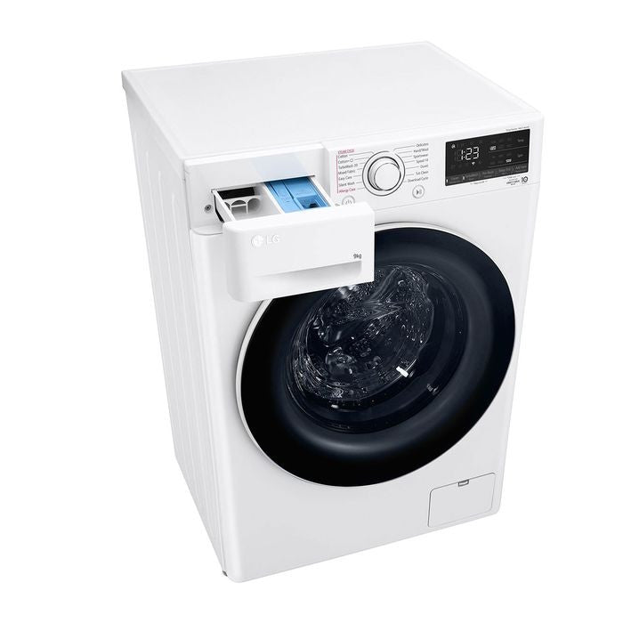 LG FV1209S5WA Front Load Washer 9.0kg ThinQ Tempered Glass Door Stainless Steel Lifter | TBM Online