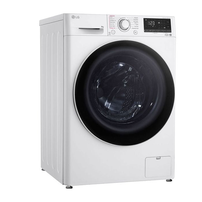 LG FV1209S5WA Front Load Washer 9.0kg ThinQ Tempered Glass Door Stainless Steel Lifter | TBM Online