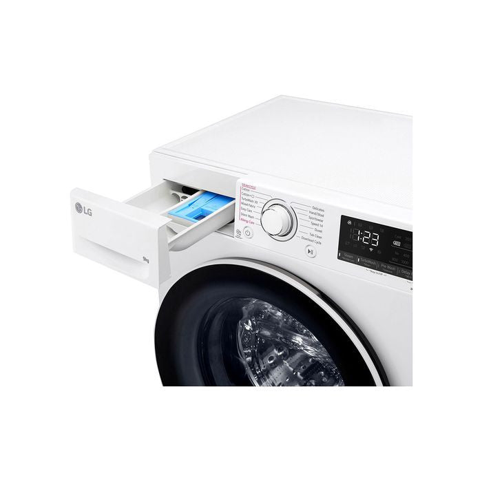 LG FV1209S5WA Front Load Washer 9.0kg ThinQ Tempered Glass Door Stainless Steel Lifter | TBM Online