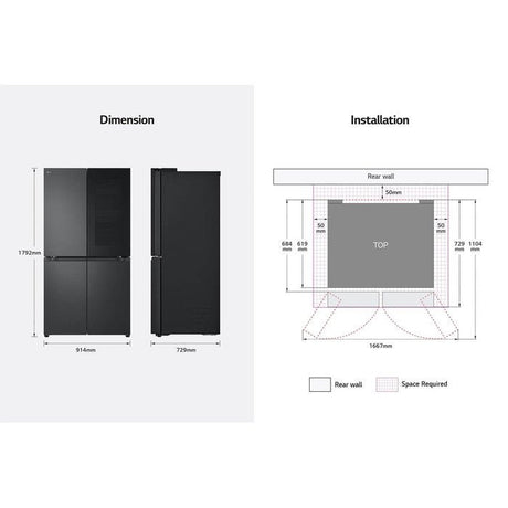 LG GC-V24FFCHB 4 Doors Fridge 601L French Door With Instaview Matte Black | TBM Online