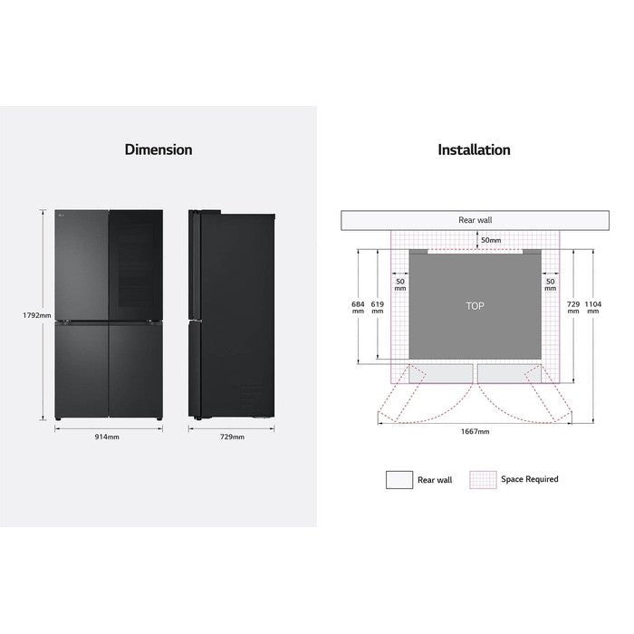 LG GC-V24FFCHB 4 Doors Fridge 601L French Door With Instaview Matte Black | TBM Online