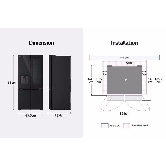 LG GV - K25FFGEB 4 Doors Fridge 612L Smart Inverter Hygiene Fresh Black Glass | TBM Online