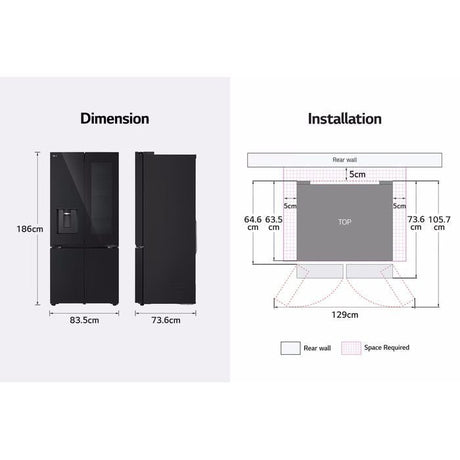 LG GV - K25FFGEB 4 Doors Fridge 612L Smart Inverter Hygiene Fresh Black Glass | TBM Online