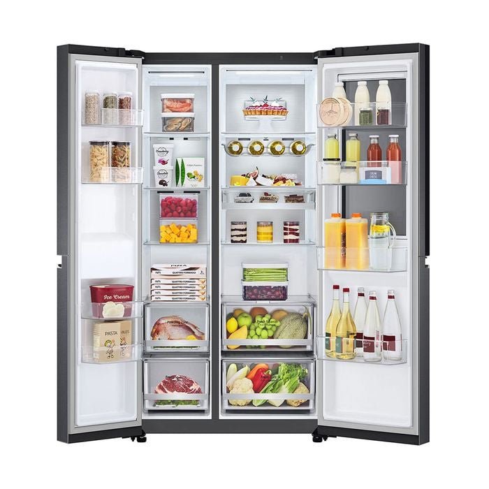 LG GC - V257CQFW Side By Side Fridge 655L Inverter Linear Hygiene Fresh Matte Black | TBM Online