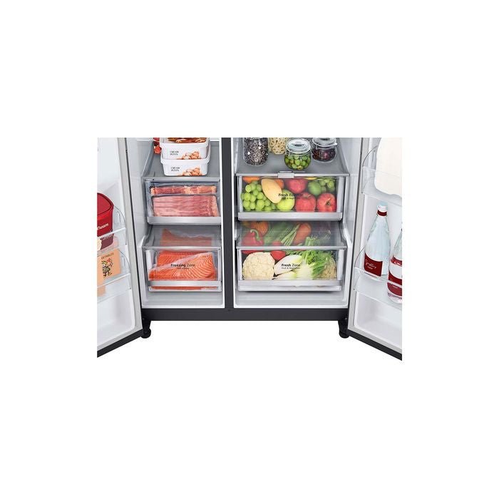 LG GC - V257CQFW Side By Side Fridge 655L Inverter Linear Hygiene Fresh Matte Black | TBM Online