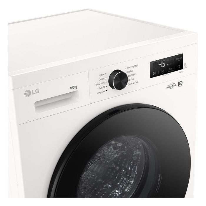 LG FB1208R5W Front Load Washer 8kg Dryer 5kg Tempered Glass Door Inverter White | TBM Online