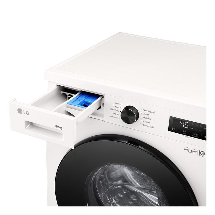 LG FB1208R5W Front Load Washer 8kg Dryer 5kg Tempered Glass Door Inverter White | TBM Online