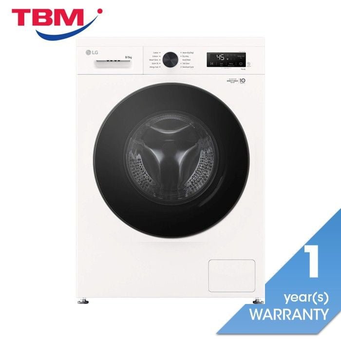 LG FB1208R5W Front Load Washer 8kg Dryer 5kg Tempered Glass Door Inverter White | TBM Online