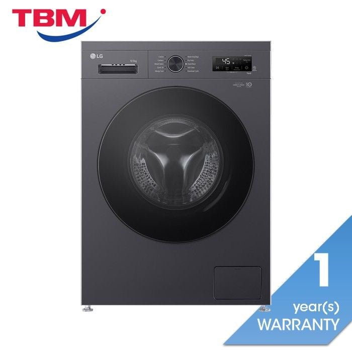 LG FB1209R5M Front Load Washer 9kg Dryer 5kg Tempered Glass Door Inverter Matte Black | TBM Online