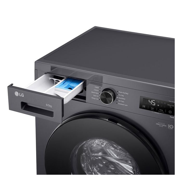 LG FB1209R5M Front Load Washer 9kg Dryer 5kg Tempered Glass Door Inverter Matte Black | TBM Online