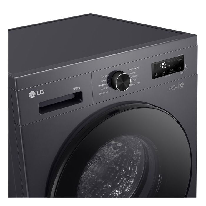 LG FB1209R5M Front Load Washer 9kg Dryer 5kg Tempered Glass Door Inverter Matte Black | TBM Online