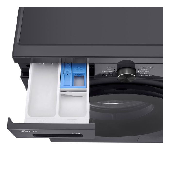 LG FB1209R5M Front Load Washer 9kg Dryer 5kg Tempered Glass Door Inverter Matte Black | TBM Online