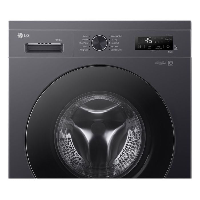 LG FB1209R5M Front Load Washer 9kg Dryer 5kg Tempered Glass Door Inverter Matte Black | TBM Online