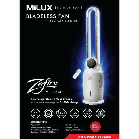 Milux MBF - 35AC Air Cooler Bladeless Fan 35W | TBM Online