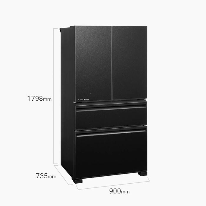 Mitsubishi MR - LX68EM GBK 4 Doors Fridge Neuro Inverter Glass G630L Glassy Black | TBM Online