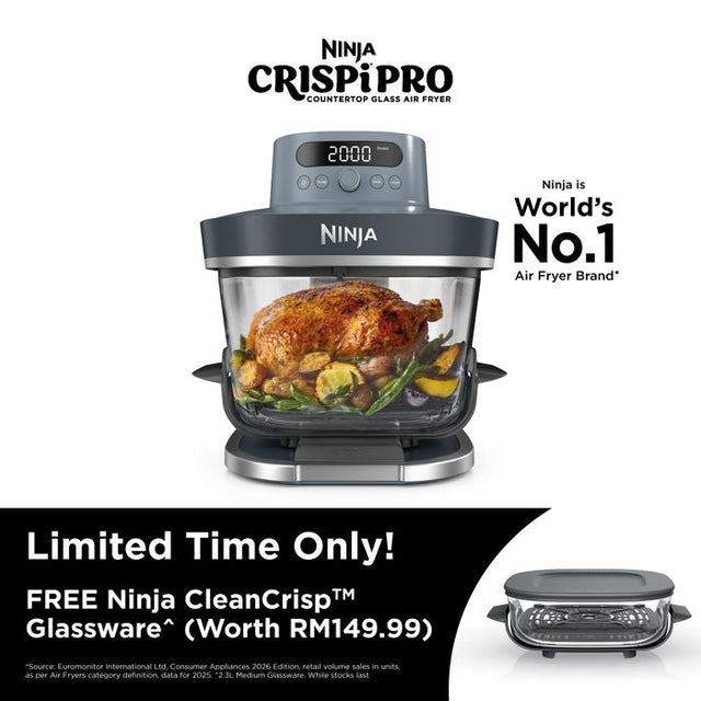 [NEW] Ninja AS101SMBL CRISPi Pro Glass Air Fryer PFAS FREE, Temperature Control - Cyberspace [Medium & XL Containers] | TBM Online