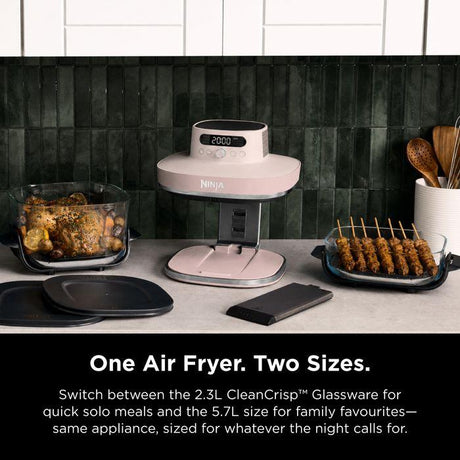 [NEW] Ninja AS101SMGY CRISPi Pro Glass Air Fryer PFAS FREE, Temperature Control - Ash Grey [Medium & XL Containers] | TBM Online