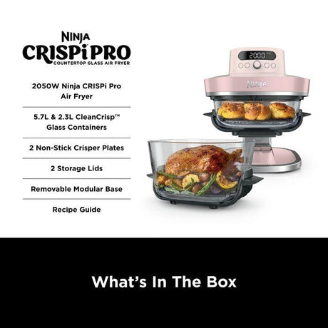 [NEW] Ninja AS101SMGY CRISPi Pro Glass Air Fryer PFAS FREE, Temperature Control - Ash Grey [Medium & XL Containers] | TBM Online