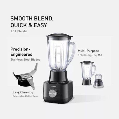 Panasonic MX-EP5172KSK 1.5L Blender Twin Jar Wet & Dry Mil Stainless Steel Blades Black | TBM Online
