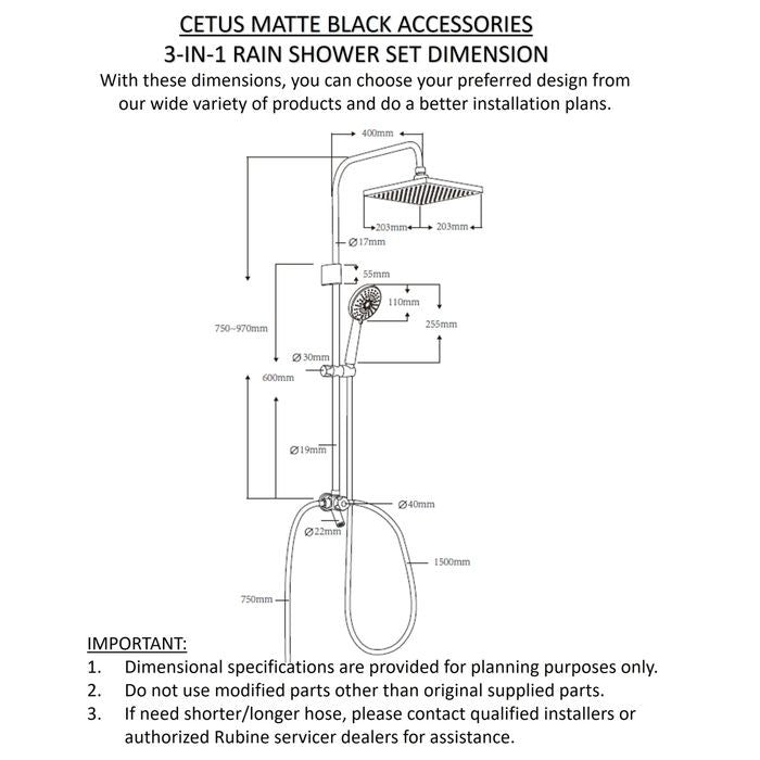 Rubine RWH - CE521D - MRSB Home Shower Cetus Series With Inverter DC Pump Sand Black | TBM Online