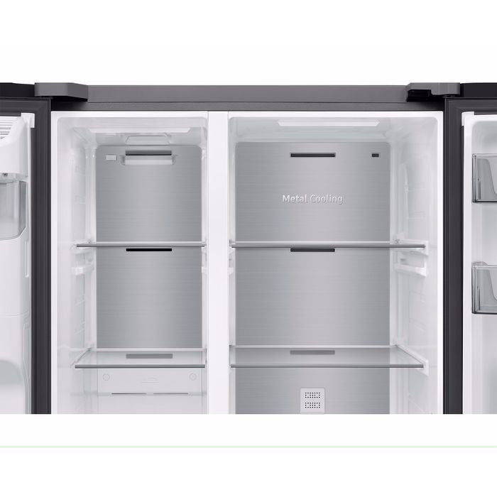 Samsung RS70F65KNFME Side By Side Fridge G660L Inverter Metal Cooling AI Energy Black | TBM Online