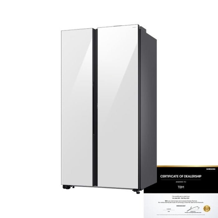 Samsung RS80F65MNWME Side By Side Fridge 646L Auto Open Door White Glass | TBM Online