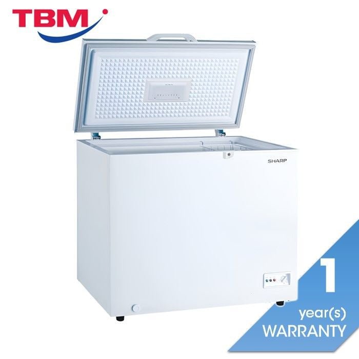 Sharp SJC318 Chest Freezer LED Light R600A Refrigerant Wheels Safety Lock With Key White Inner Wall Dual Cooling & Extra Cool G310L White Color | TBM Online