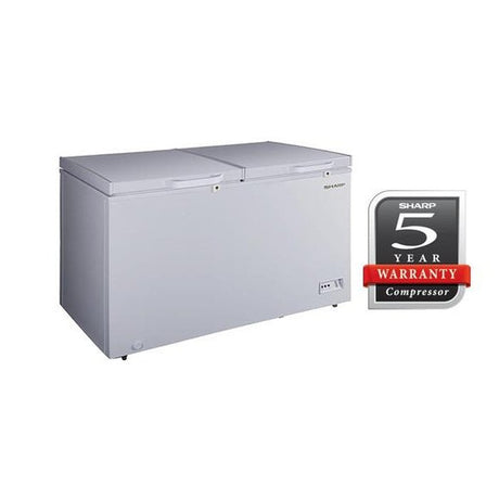 Sharp SJC518 Chest Freezer LED Light R600A Refrigerant Wheels Safety Lock With Key White Inner Wall Dual Cooling & Extra Cool G510L White Color | TBM Online