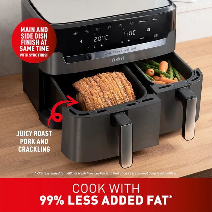 Tefal EY905B Easy Fry Dual Air Fryer & Grill 8.3L Coal | TBM Online