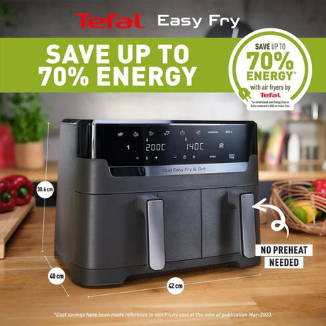 Tefal EY905B Easy Fry Dual Air Fryer & Grill 8.3L Coal | TBM Online