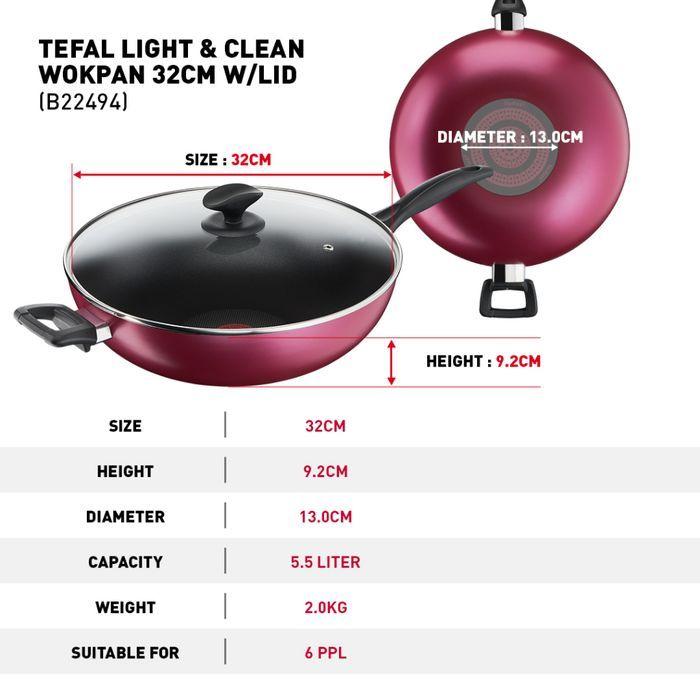Tefal B22494 Light & Clean Wokpan With Lid 32cm | TBM Online