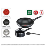 Tefal B225S405 Cook & Clean 4 pcs set (Wokpan 28cm + Saucepan 16cm + Lid 16cm + Spatula) | TBM Online